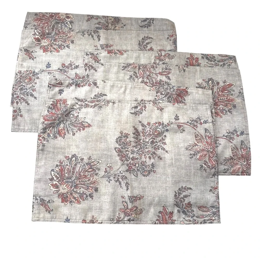 Set of 6 Paisley Fabric Placemat Neutral Earth Tones Linen Blend Farmhouse Decor